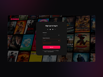 CINEX | Registration page for the cinema streaming website cinema figma movie streaming ui ux web website