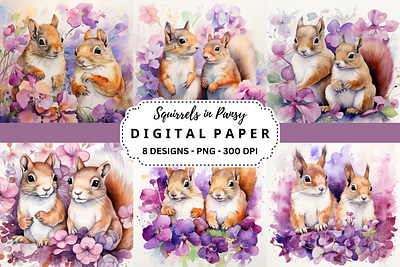 Squirrels in Pansy Background tumbler wrap