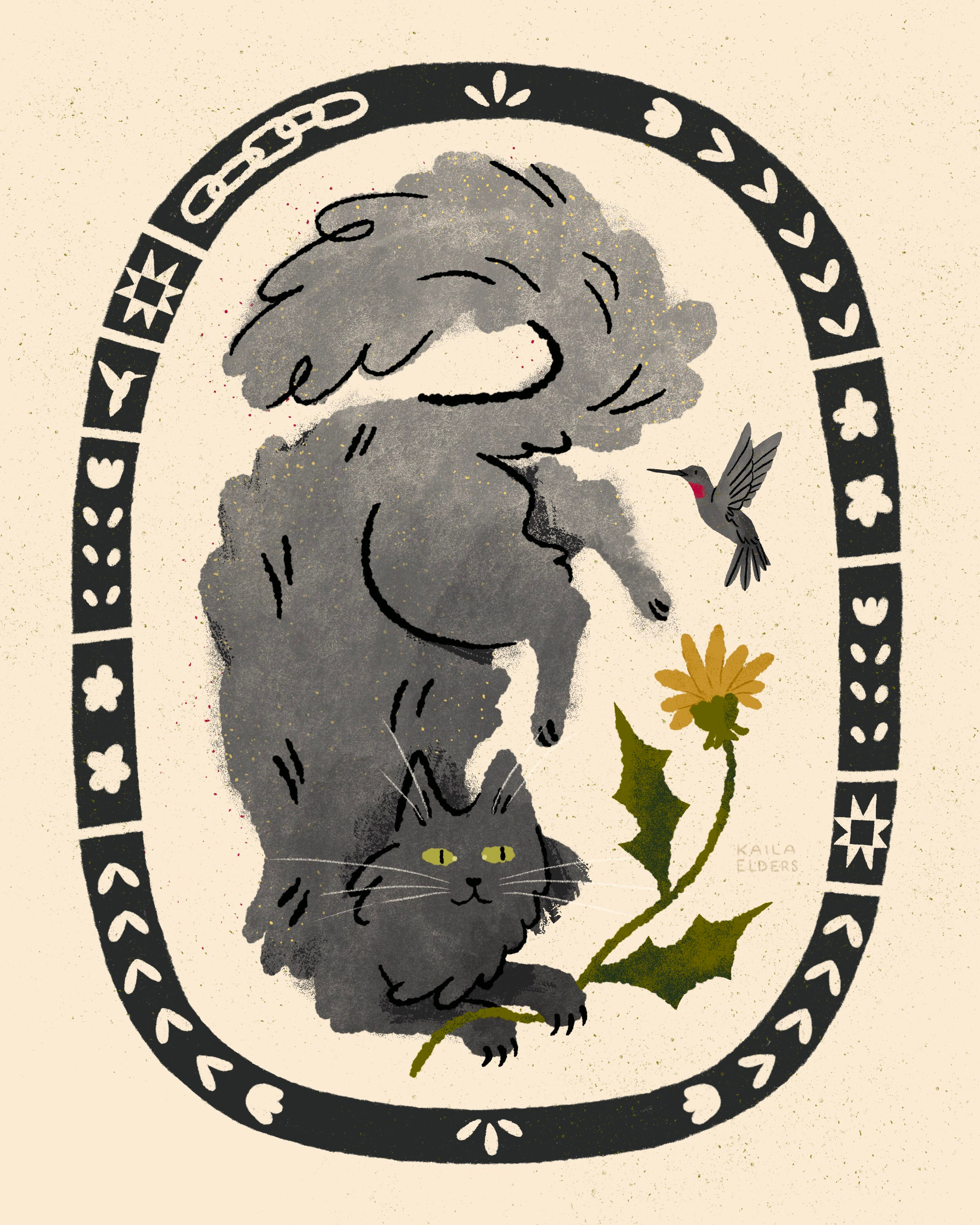 Folksy Cat Illustration animal art animal illustrator atmospheric illustration cat art cat illustration digital art folk art illustration spooky art