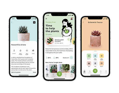 Mobile app for caring for house plants app design flat graphic design illustration ui ux web