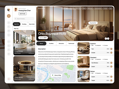 Hotel Booking - Dashboard Project booking card clean dashboard dashboard app description details filter hotel large maps message minimalist order price search sytlist travel trip ui ux