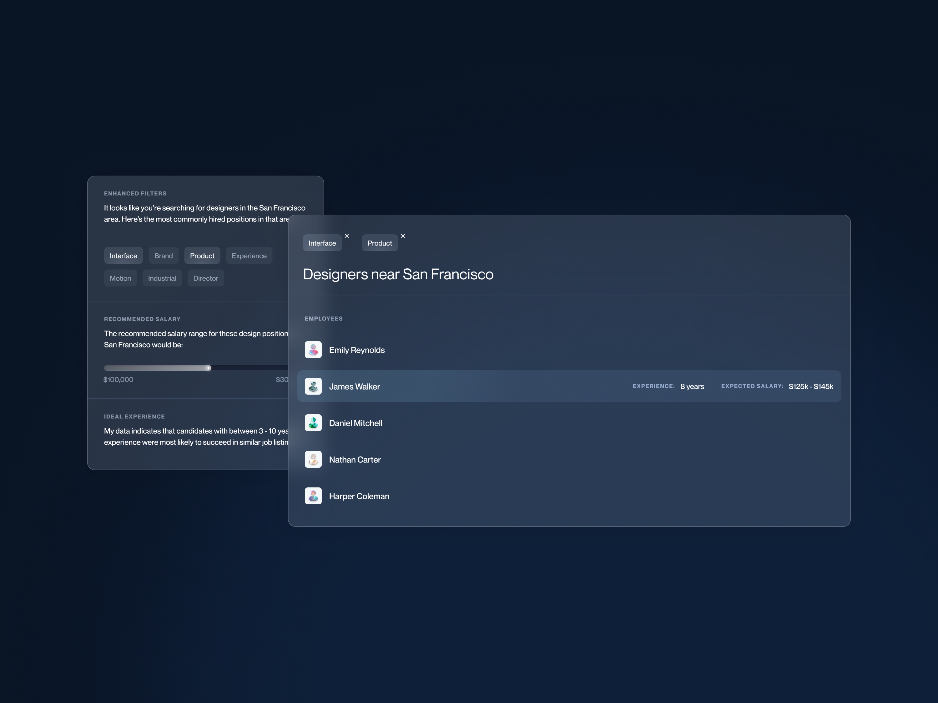 AI Enhanced Job Search app blue clean filter glass glassmorphism minimal modern product design search ui ux