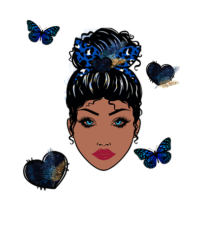 Navy Blue Butterfly Messy Bun Design design digital files graphic design illustration messy bun navy blue png