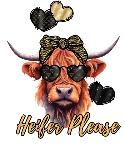 Heifer Please design. black design digital files gold graphic design heifer highland cow illustration png