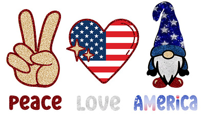 Peace Love America with Blue hat Gnome. design digital files graphic design illustration png red