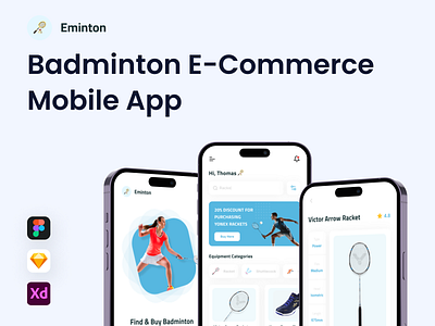 Eminton - Badminton E-Commerce Mobile App badminton e commerce equipment mobile app mobile design onlines shop racket shopping shuttlecock sports template