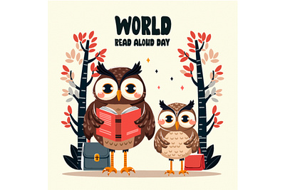 World Read Aloud Day with Cute Owl Holding a Book Illustration book day education history illustration library owl read reading school story vector