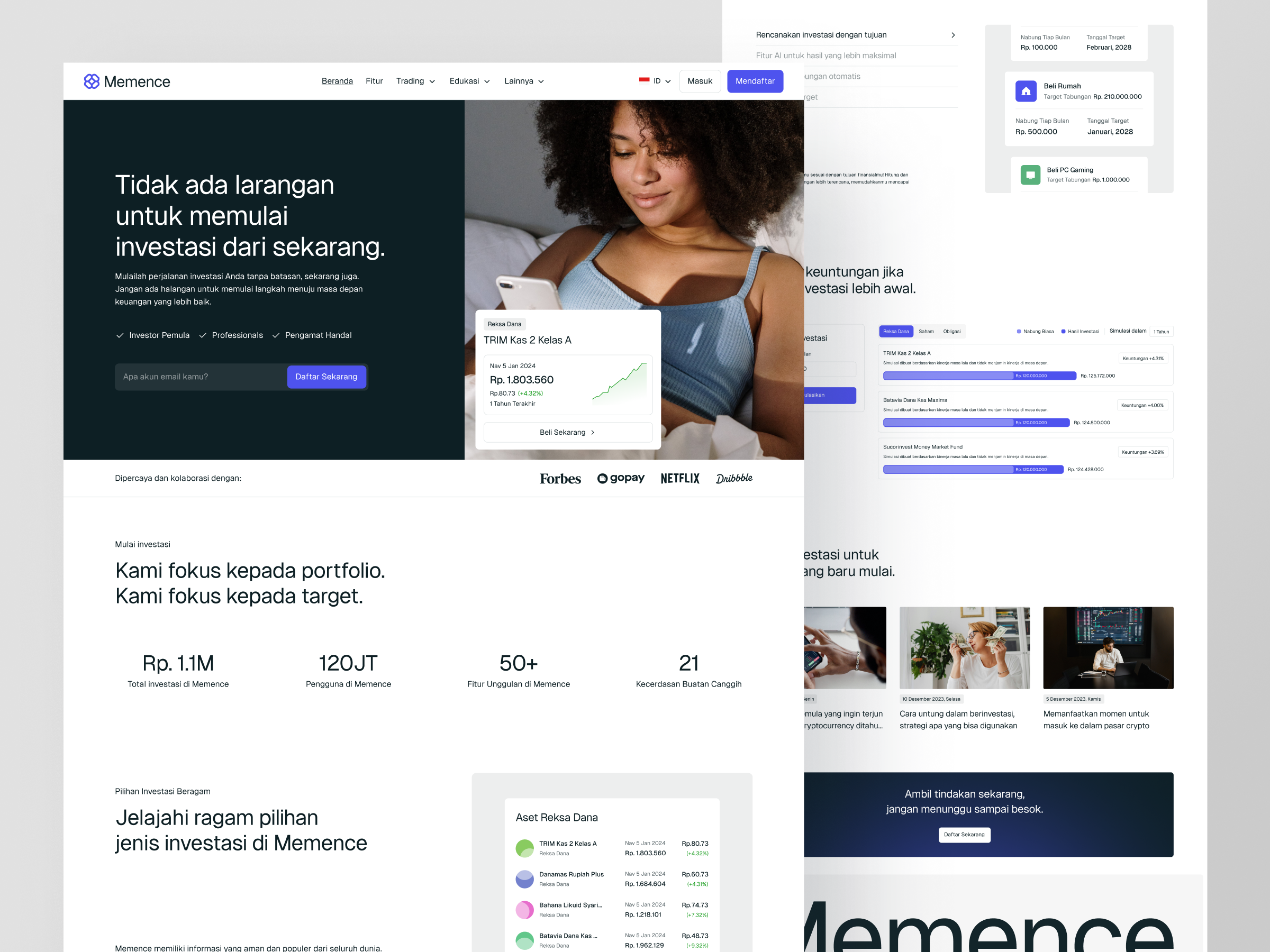 Memence - Investment Website bibit clean crypto finance financial fintech invest investment investment web design investments minimal minimalist pasar uang reksa dana saham stock stock adviser web design website website finance