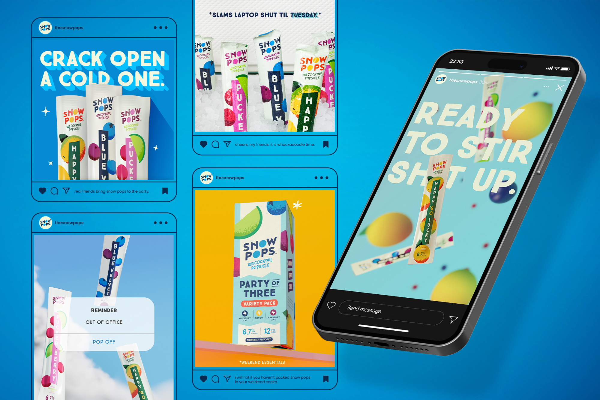 Snow Pops Social alcohol branding cocktail frozen cocktail ice pop novelty packaging snowpops social