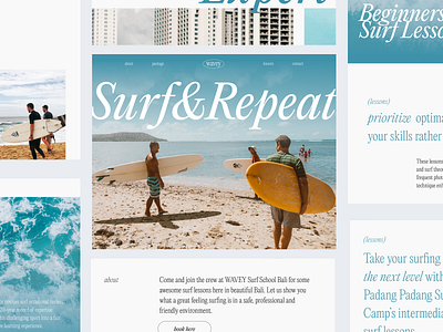 Surf&Repeat Website clean graphic design header illustration landing page surf surf school surfing web design website website design