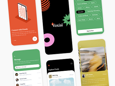Voxial - Modern Social Apps app design feed homepage instagram media onboarding product design slide social socialmedia twitter ui design