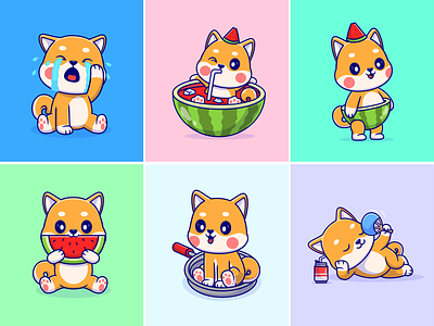 Baby Shiba Inu Activities🐶 activities animals baby cry cute dog eating food fruit icon illustration kids logo lucky dog pet relax shiba inu swimming watermelon