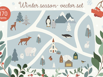Winter season-vector Christmas set