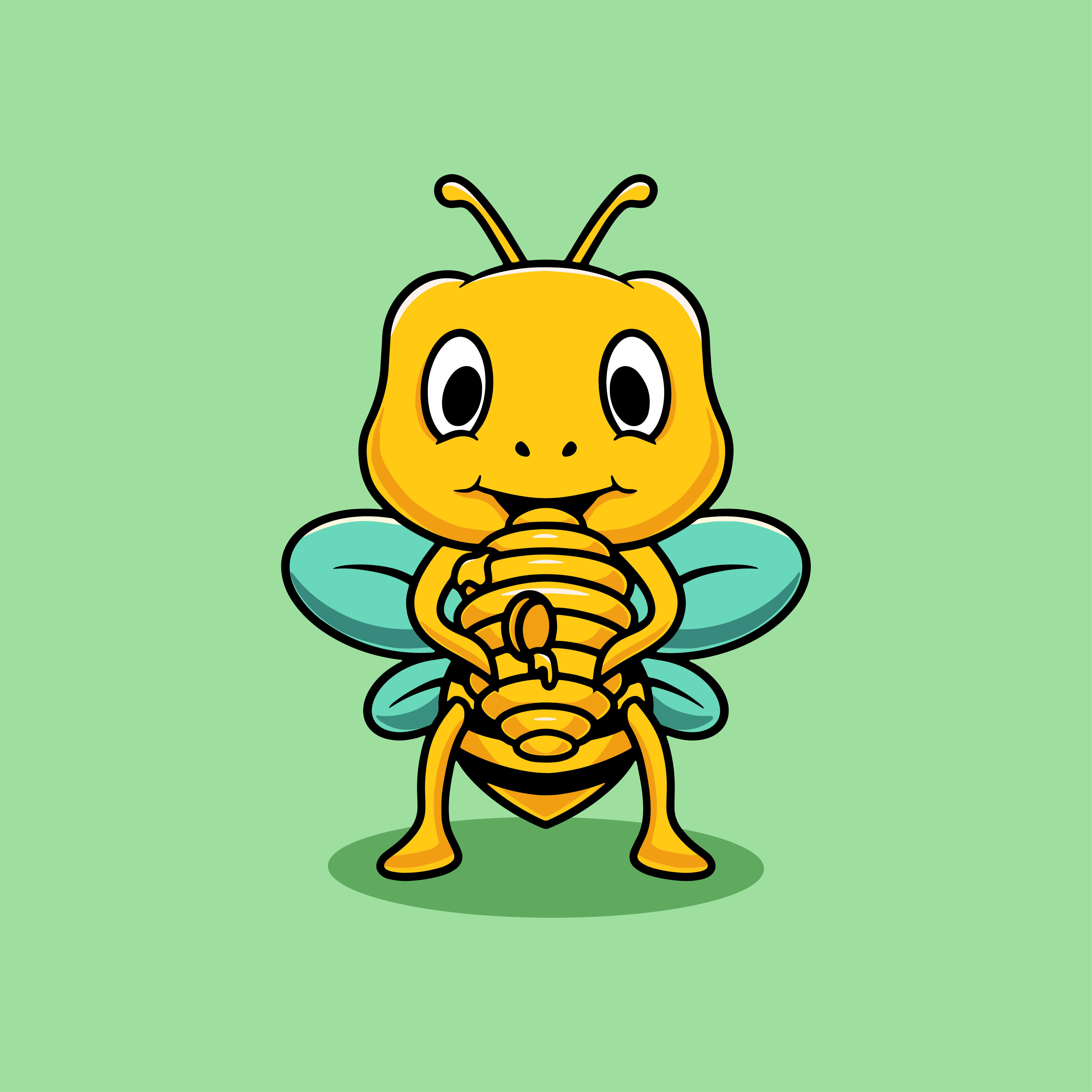 Cute bee with honey cartoon illustration business