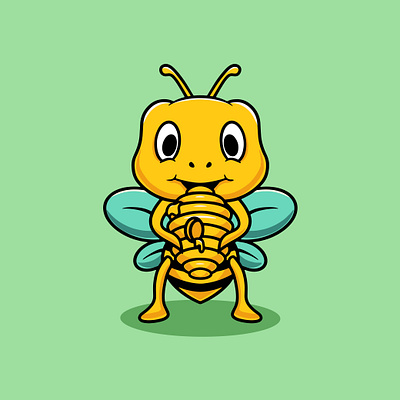 Cute bee with honey cartoon illustration business