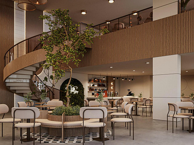 3D commercial renderings of modern style cafe