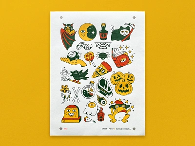 Spooky Drink + Print apple bird book cat chain design frog ghost halloween hand icon illustration moon poster print pumpkin skull spider tombstone vampire