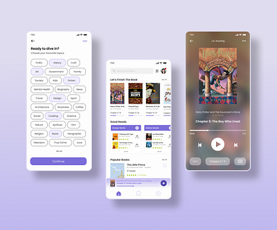 Audiobook App app app design audiobook book branding design design app design systems graphic design high fidelity listen mobile app ui ui design ux