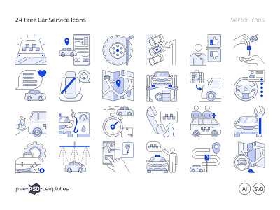 24 Free Car Service Icons (AI, SVG, PNG) car car service car service icons car sharing cars design free free icon set free icons free vector icons freebie icon icon pack icon set icons photoshop psd repair template templates