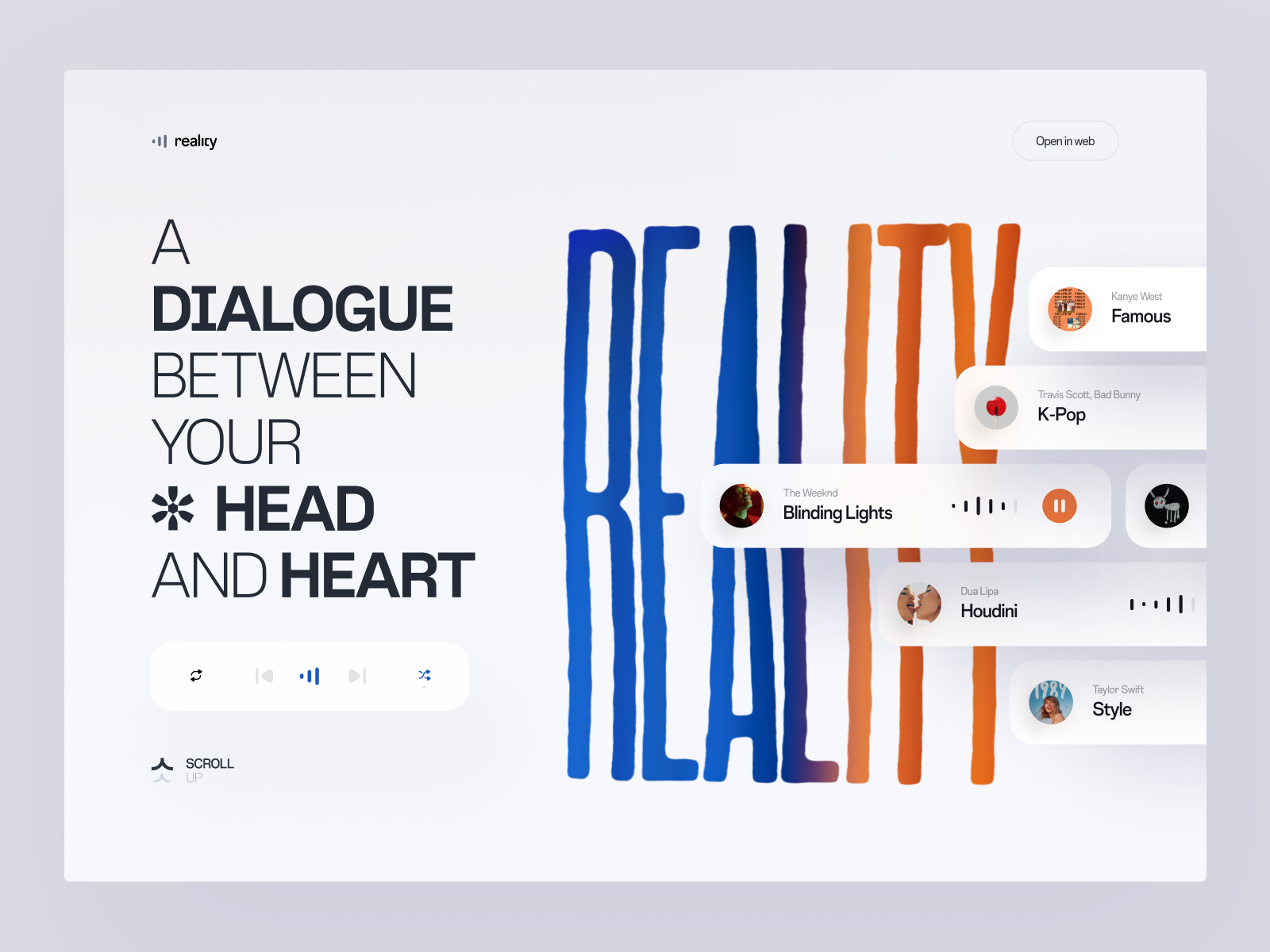 Reality :: Hero Header clean dashboard design landing page minimal music ui ui motion ux
