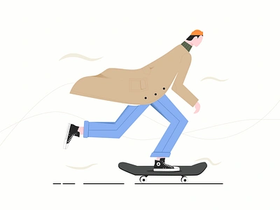 Skateboarding Illustration coat converse flat flat illustration going forward highcut converse illustration long cut skateboard skateboarding wind windy