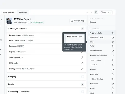 Property Overview Page application design clean dashboard design design system editing hover interaction interface lists producte design property information real estate rental table tooltip ui ux web design agency web desing