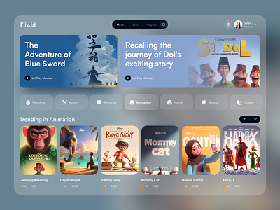 Flix.id - Movie Streaming Dashboard Exploration android animation app card cartoon design ios mobile movie netflix streaming tablet thumbnail typography ui ux web website