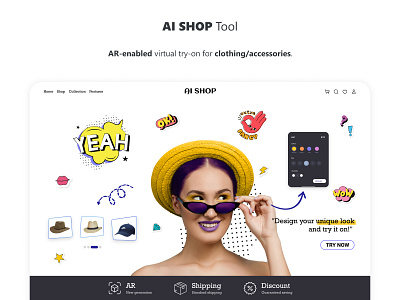 "AI SHOP tool" landing page accessorise ar cloth dress graphic inspiration landing page shopping ui ux virutal
