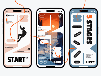 HikeDrive - Mobile App Concept adventure app concept creative design fitness guide hiking inspiration ios mobile mobileapp nature outdoor safety stylish tourist typography ui ux