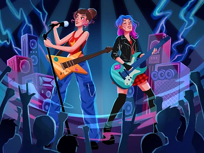 Queens of Rock art artwork branding character cover illustration design digital illustration digitalart graphic design header homepage illustration landingpage music music concert rock ui web website women