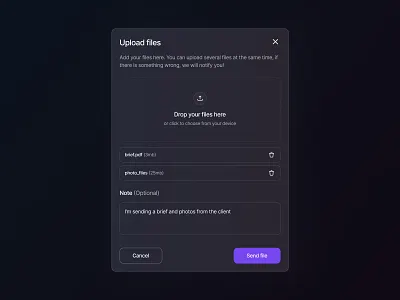 Upload 💥 black clean crm daily dark darkmode dashboard design drop figma files gray icon minimal purple ui uiux upload ux white