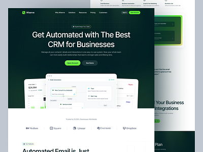 Wiserve - CRM Landing Page automation business clean crm crm landing page crm platform design ecommerce landing page marketing saas sales teams web design website workflow