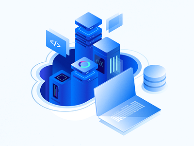 Cloud infrastructure backend brand illustration branding cloud cloud computing cloud data cloud infrastructure cloudscape data center data processing database development devops digital transformation isometric it marketing server server network ui illustration web illustration