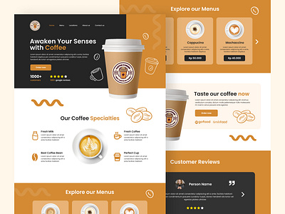 Coffee Corner - Coffee Shop Landing Page Design app branding cafe coffee coffee shop design figma graphic design illustration landing page logo mobile restaurant ui ui ux user interface ux vector website