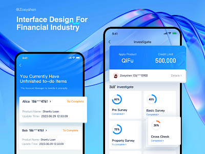 UI interface design for the financial industry blue card chart financial fluent ui loan ui ux