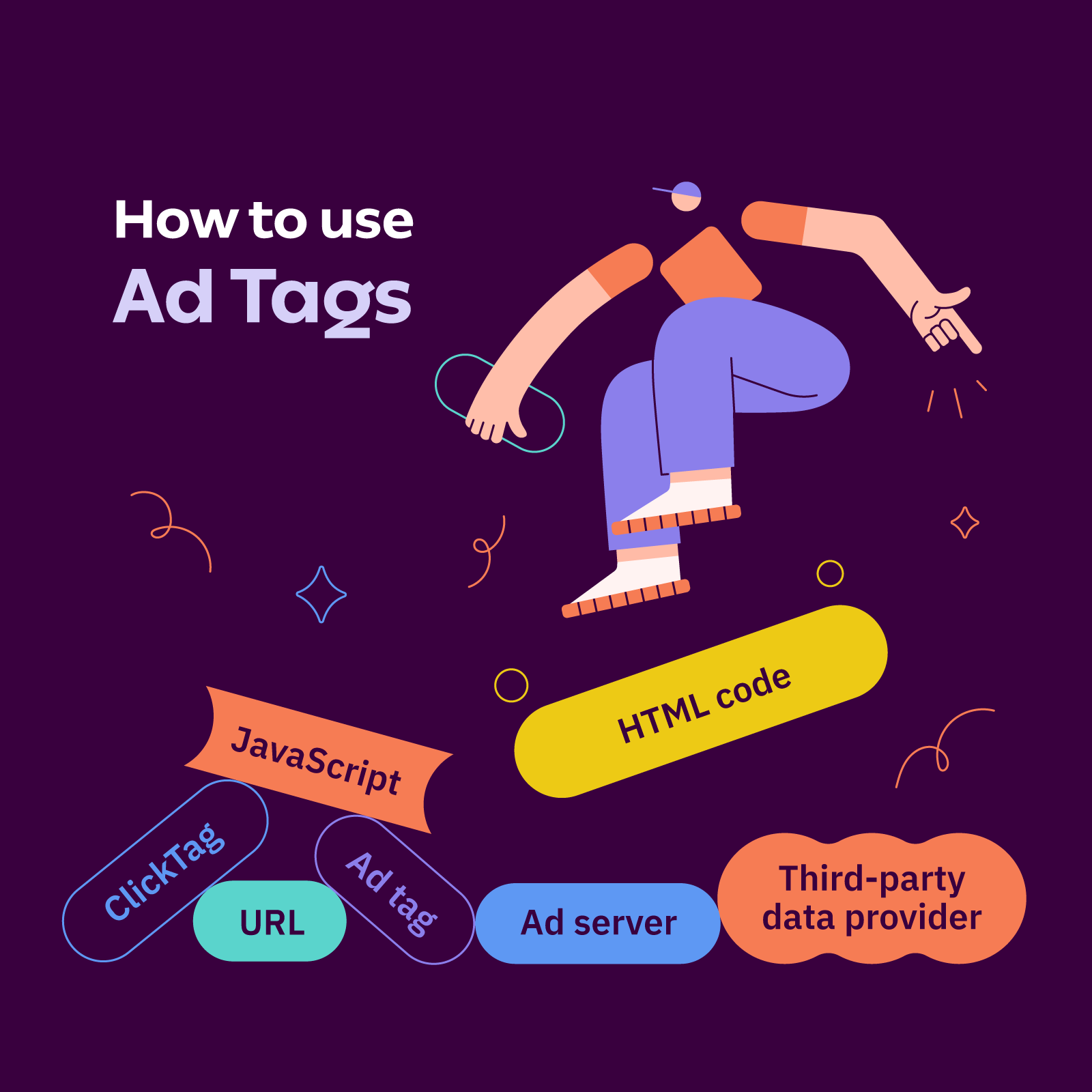 Tech skate routine 2d ads adtag blogarticle character creatopy drawing graphic design html illustration javascript skateboard vector