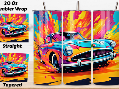 Pop Cars Tumbler Wrap, Sublimation Design, 20oz Skinny 20 oz skinny tumbler 3d 3d tumbler wrap design graphic design illustration skinny tumbler sublimation design sublimation designs sublimation tumbler tumbler design tumbler sublimation tumbler wrap vector watercolor design