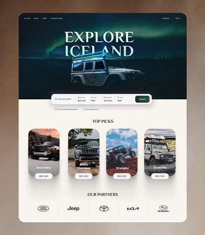 Website for 4x4 Rentals company in Iceland art direction car graphic design rental ui ux website
