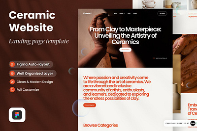 Kolonie - Ceramic Studio Website art ceramic ceramic studio website ceramic website clay design kit figma landing page landing page template pottery saas landing sculpture startup landing page studio ui kit web design mockup website website design website template workshop