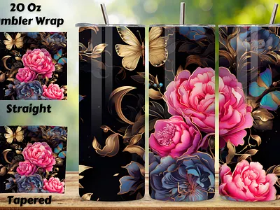 3D Flowers Butterflies Tumbler Wrap, alcohol ink butterflies 20 oz skinny tumbler 20oz skinny tumbler 3d tumbler wrap design graphic design illustration skinny tumbler sublimation design sublimation designs sublimation tumbler tumbler design tumbler sublimation tumbler sublimation design tumbler wrap watercolor design