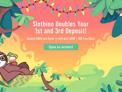 Slothino Hero Image animal cartoon character design flat heroimage illustration ui vector website design