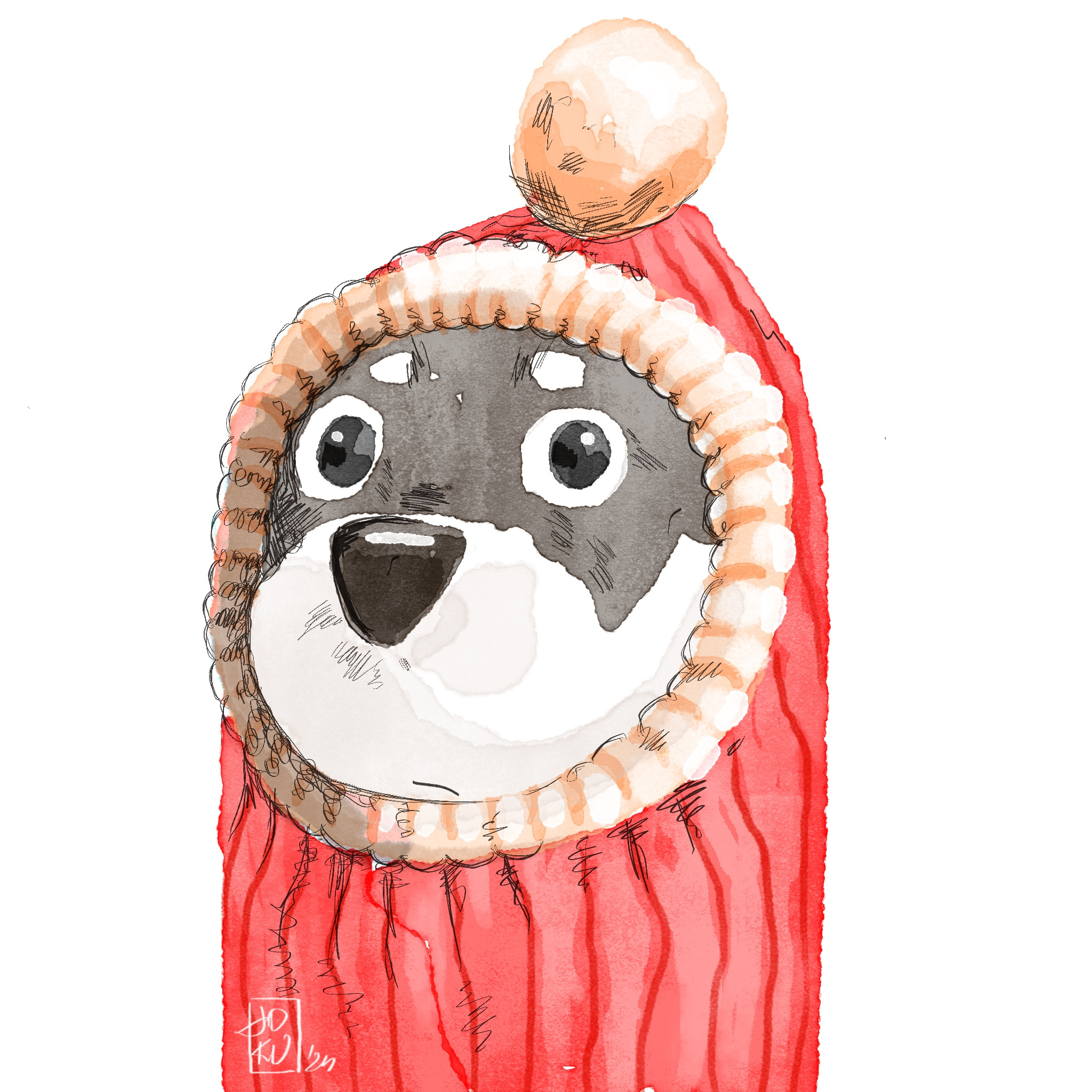 Winter dog 2 cold dog fun procreate watercolour winter