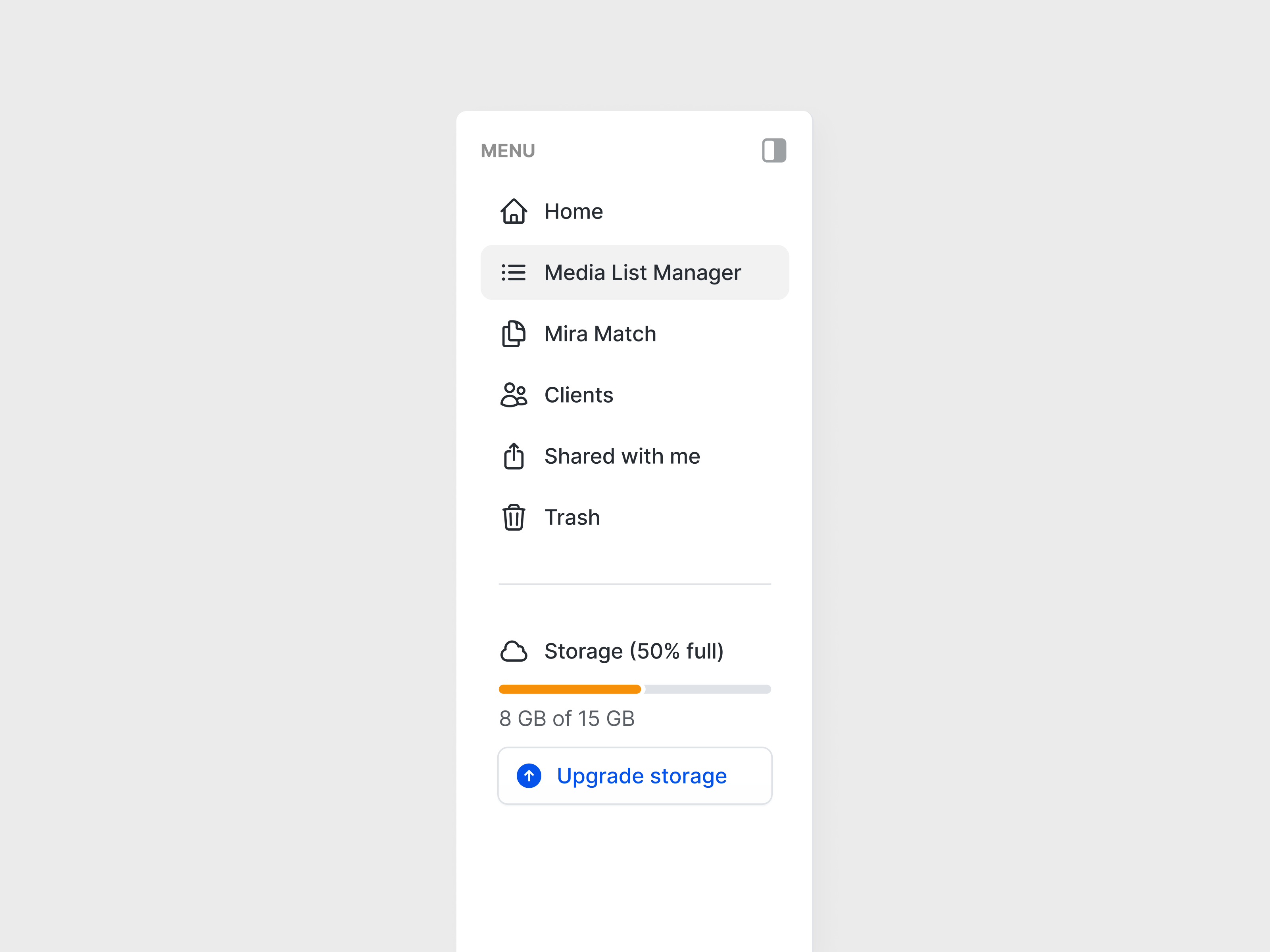 StorySync Sidebar clean clients cmr dashboard design media list product reporter saas sidebar storage ui web app wip