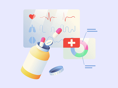 Medicines and medical indicators animation healthcare illustration medicine motion graphics pharmacy pills ui illustration vitamins