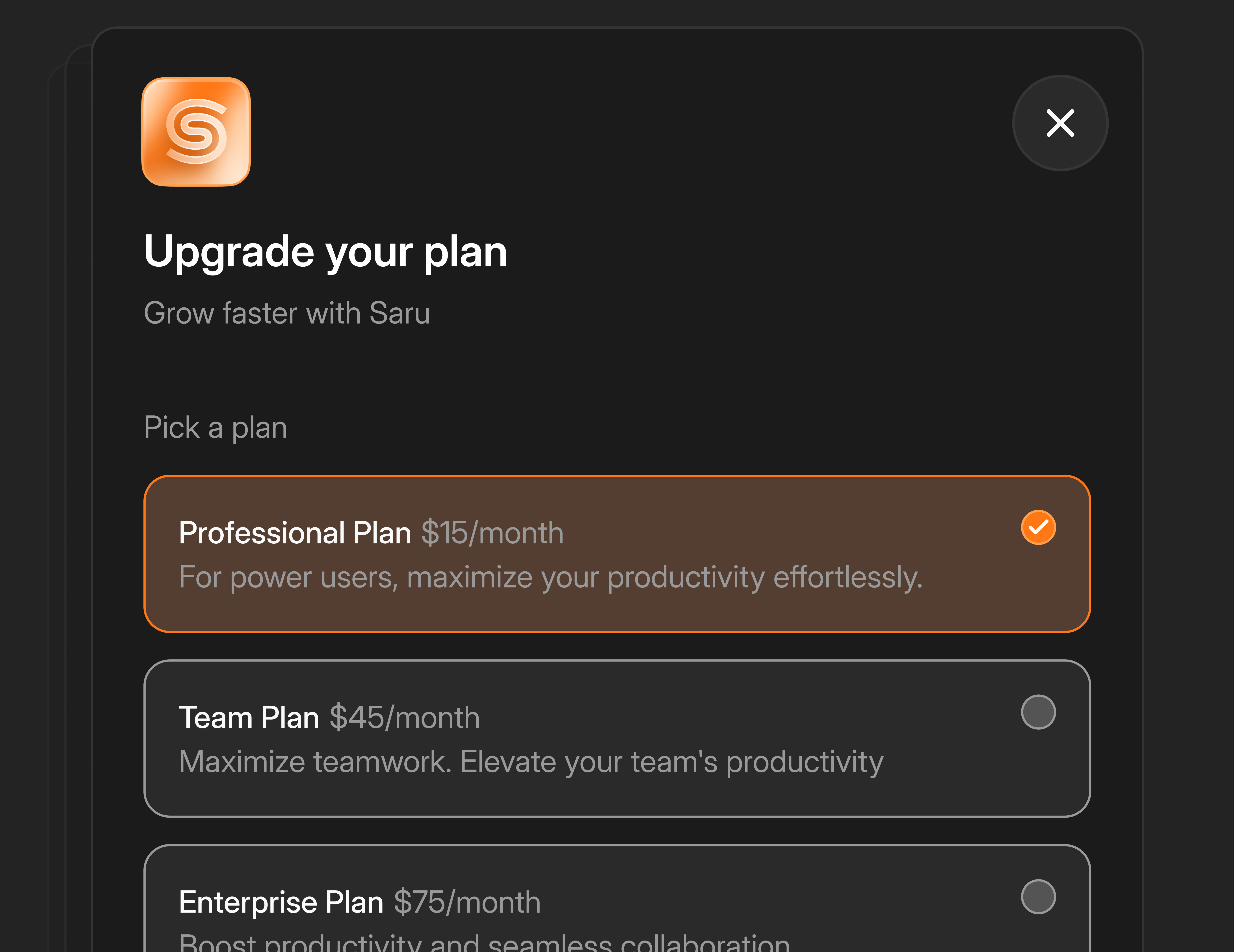 Plan Upgrade Modal button design desktop figma graident logo modal ui