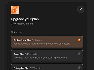 Plan Upgrade Modal button design desktop figma graident logo modal ui