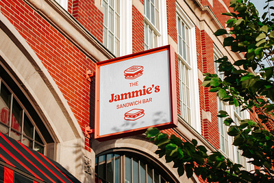 Jammie's Sandwich Bar bar bold font branding food design inspiration graphic design graphics logo mockup sign retro modern sandwich trend trend inspiration visual identity warm tone