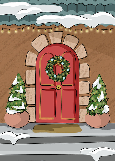 Red Door Christmas christmas door holiday home illustration snow
