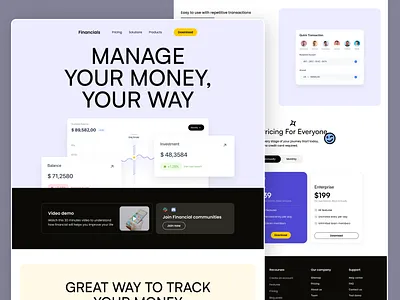 Financials website design clean ui design figma fintech fintech ui framer framer developer framer development interface design landing page modern design no code no code develpment ui ui ux
