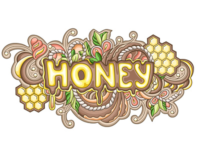 Honey Vector Illustration bee bee illustration bee pattern bee vector doodle graphic design honey honey doodle honey illustration honey pattern honeycomb leaves pattern vector